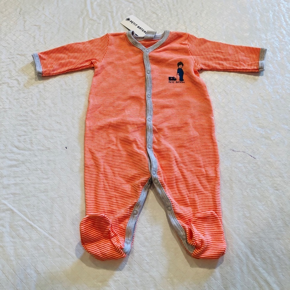 Petit Bateau**Orange Footed Onesie Baby PJ**3 Mo. - Picture 1 of 5